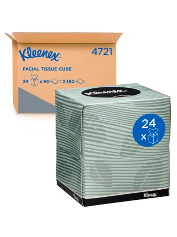 KLEENEX® Facial Tissue Cube (4721), 2 Ply Facial Tissue, 24 Tissue Boxes / Case, 90 Facial Tissues / Box (2,160 Tissues)