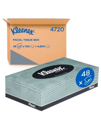 KLEENEX® Facial Tissue Box (4720), 2 Ply Flat Box, 48 Boxes / Case, 100 Tissues / Box (4,800 Tissues)