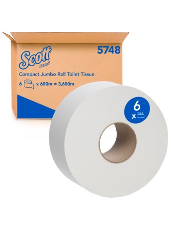 SCOTT® Compact Jumbo Roll Toilet Tissue (5748), 1 Ply, 6 Rolls / Case, 600m / Roll (3,600m)