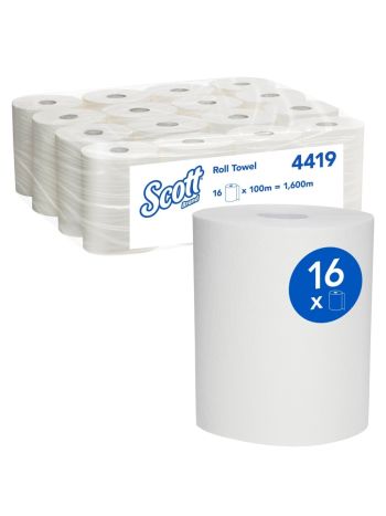 SCOTT® Roll Towel (4419), White Roll, 16 Rolls / Case, 100m / Roll (1,600m)