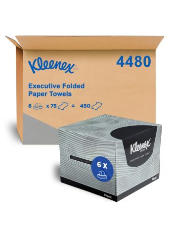 KLEENEX® Executive Hand Towels (4480), Folded Paper Towels, White, 6 Packs / Case, 75 Hand Towels / Pack (450 Total)