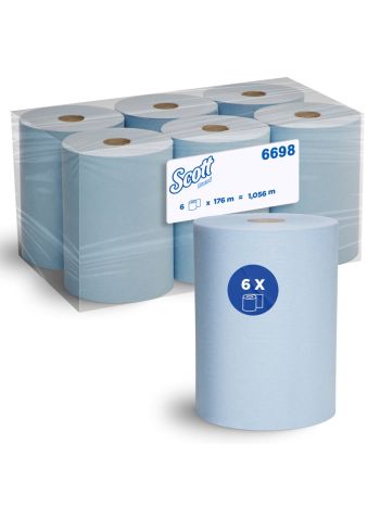 SCOTT® Slimroll Paper Hand Towels (6698), Blue Roll, 6 Rolls / Case, 176m / Roll (1,056m)