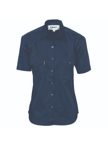 DNC Ladies Cotton Drill Work Shirt - Short Sleeve