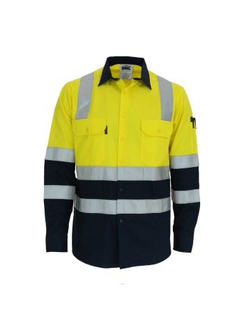 DNC Hivis 2 tone L-W cotton bio-motion And x back shirt with CSR R-tape - LS