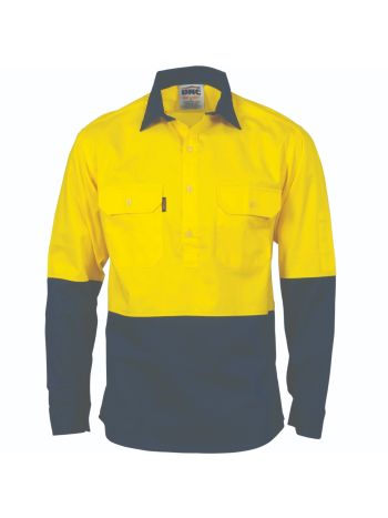 DNC HiVis Two Tone Close Front Cotton Drill Shirt - long sleeve Guss et Sleeve