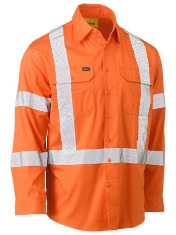 Bisley X Taped Biomotion HiVis Cool Lightweight Long Sleeve Drill Shirt