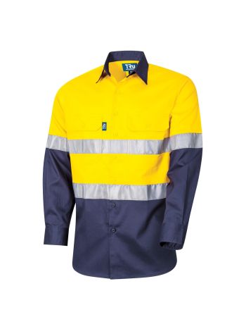 Tru Workwear Regular Weight LS Cotton Hi-Vis Shirt With Reflective Tape